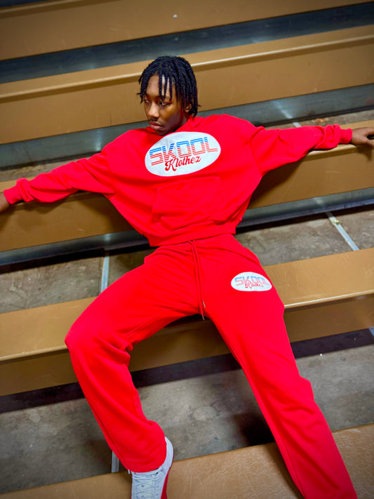 Red Skool Klothez Hoodie – Oversized Streetwear Pullover with Logo Design
