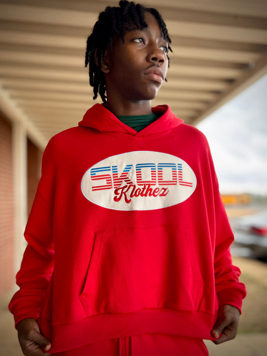 Red Skool Klothez Hoodie – Oversized Streetwear Pullover with Logo Design
